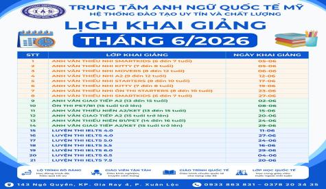 THÁNG 6 – TUYỂN SINH & KHAI GIẢNG CÁC LỚP HÈ TẠI ANH NGỮ QUỐC TẾ MỸ