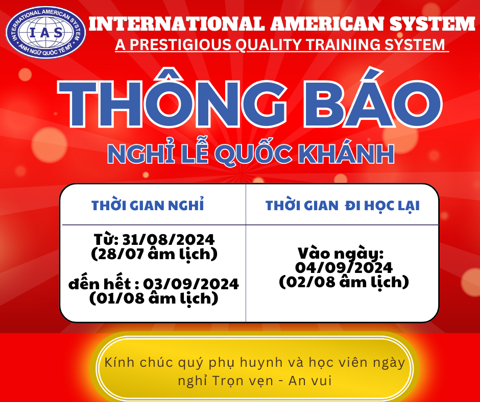 NGHỈ LỄ QUỐC KHÁNH 02.09.2024