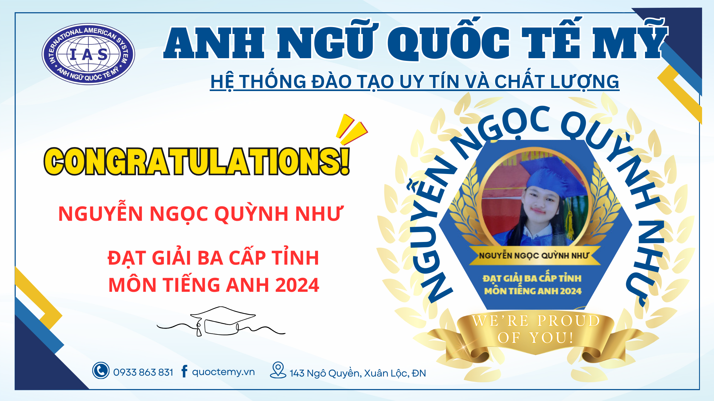 NGUYỄN NGỌC QUỲNH NHƯ - GIẢI BA CẤP TỈNH MÔN TIẾNG ANH 2024